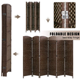 Room Divider 6 Panel Folding Privacy Divider 6 Ft Indoor Wall Divider Portable Partition Wood Screen, Brown FDW