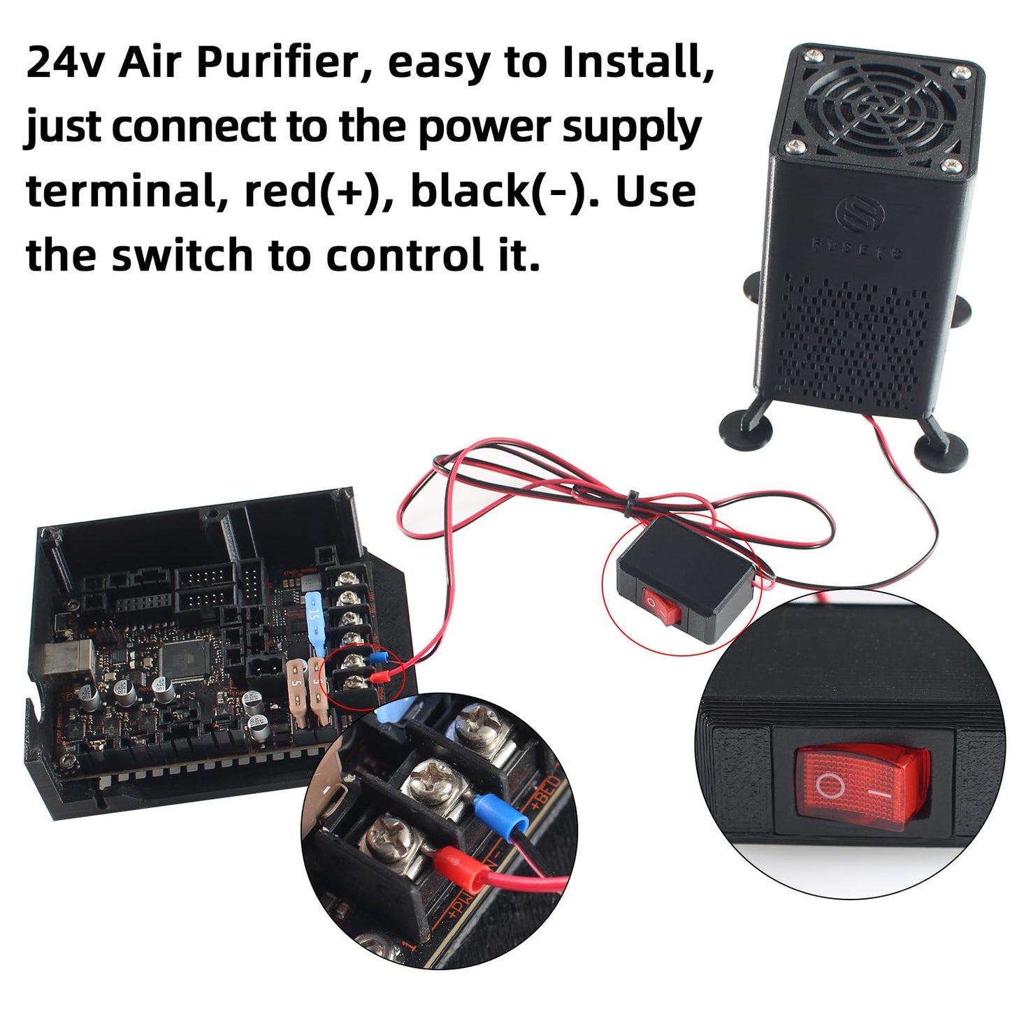 FYSETC 24V Air Purifier for 3D Printer Ender 3 Cover : Assembled HEPA Air Cleaner with Cool Fan Activated Carboon Pack for Ender 3 S1 Pro CR-10S Vype Ender 5 Plus Enclosure or QID X-Pro Box S - WoodArtSupply