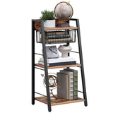 HOOBRO 3-Tier Ladder Shelf, Floor Standing Bookshelf, Storage Shelf with Drawer, Bookcase, Corner Bookshelf, Space Saver, for Bathroom, Living Room, Study, Office, Rustic Brown and Black BF09CJ01 HOOBRO
