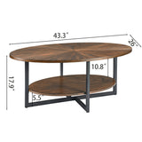 JESONVID Solid Wood Oval Coffee Table with Cross Metal Legs, 43.3in Modern Industrail Center Table with Open Shelf Cocktail Tea Table for Living Room Bedroom, Rustic Brown 1811NC JESONVID