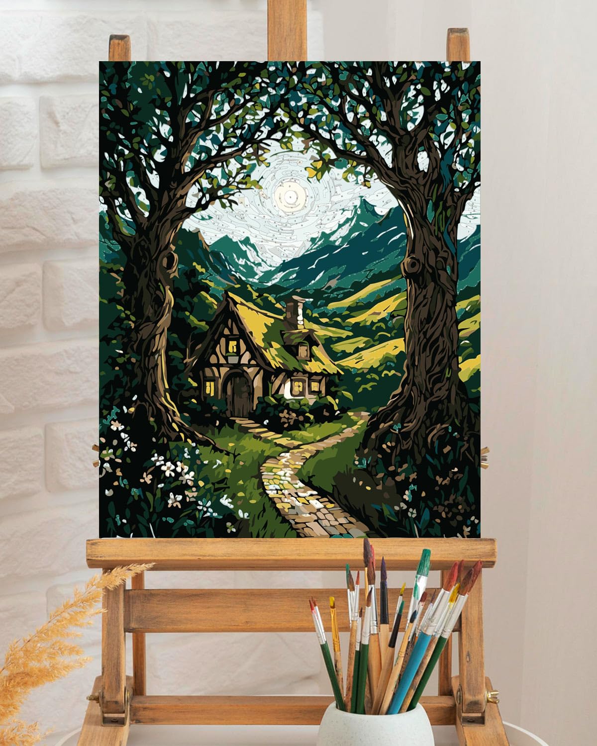 TOCARE Cabin Paint by Numbers Kit for Adults, Cabin in The Moonlit Forest Adult Paint by Number Canvas,Adults' Paint-by-Number Kits Nature Scenery 16x20inch (Without Framed) TOCARE