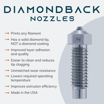 Diamondback Nozzles – Neptune 4 Plus/Max Compatible – Polycrystalline Solid Diamond Tip 3D Printer Nozzles, Improved Extrusion, Any Filament, Wear Resistant, Layer Adhesion, USA Made (0.4mm) - WoodArtSupply