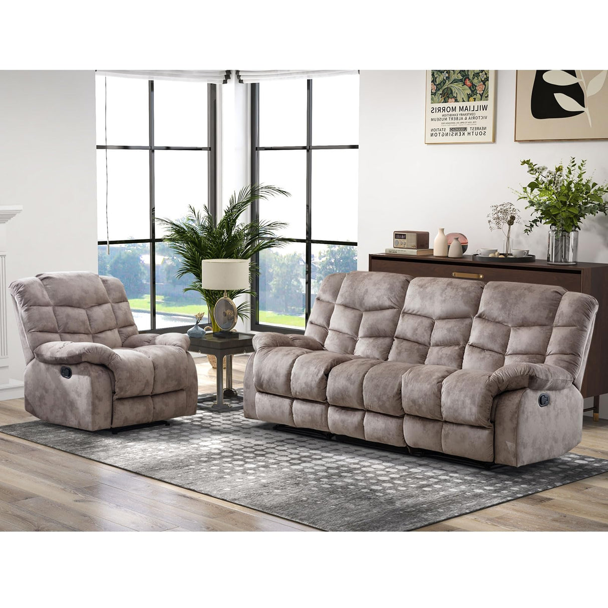 CANMOV Manual Recliner Chair, Single Reclining Sofa with Overstuffed Backrest and Armrest for Living Room, Bedroom Furniture, Light Brown CANMOV