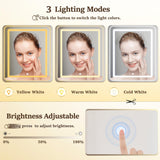 EnHomee Vanity Desk with Mirror and Lights, 43" White Makeup Vanity Desk with 5 Drawers & 2 RGB Glass Cabinets, Adjustable 3 LED Lights for Bedroom, Farmhouse Dressing Table for Women EnHomee