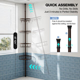 Corner Shower Caddy Tension Pole: Stainless Steel Rustproof 4-Tier Shower Organizer - 47-121 inch Adjustable Bathroom Shelves for Bathtub Shampoo Storage - Tension Rod Floor Standing Bath Rack -Bronze ESSEME