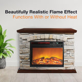 Lifesmart Large Square Infrared Faux Stone Fireplace, Fake Fireplace Heater with Mantel and Adjustable Settings for Living Room, Bedroom LifeSmart