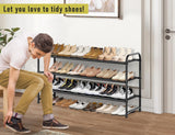 MISSLO 3-Tier Long Shoe Rack for Closet Shoe Organizer for Closet Floor Entryway Storage Stackable Wide Shoe Shelf Stores 24 Pairs of Men Sneakers, Black MISSLO