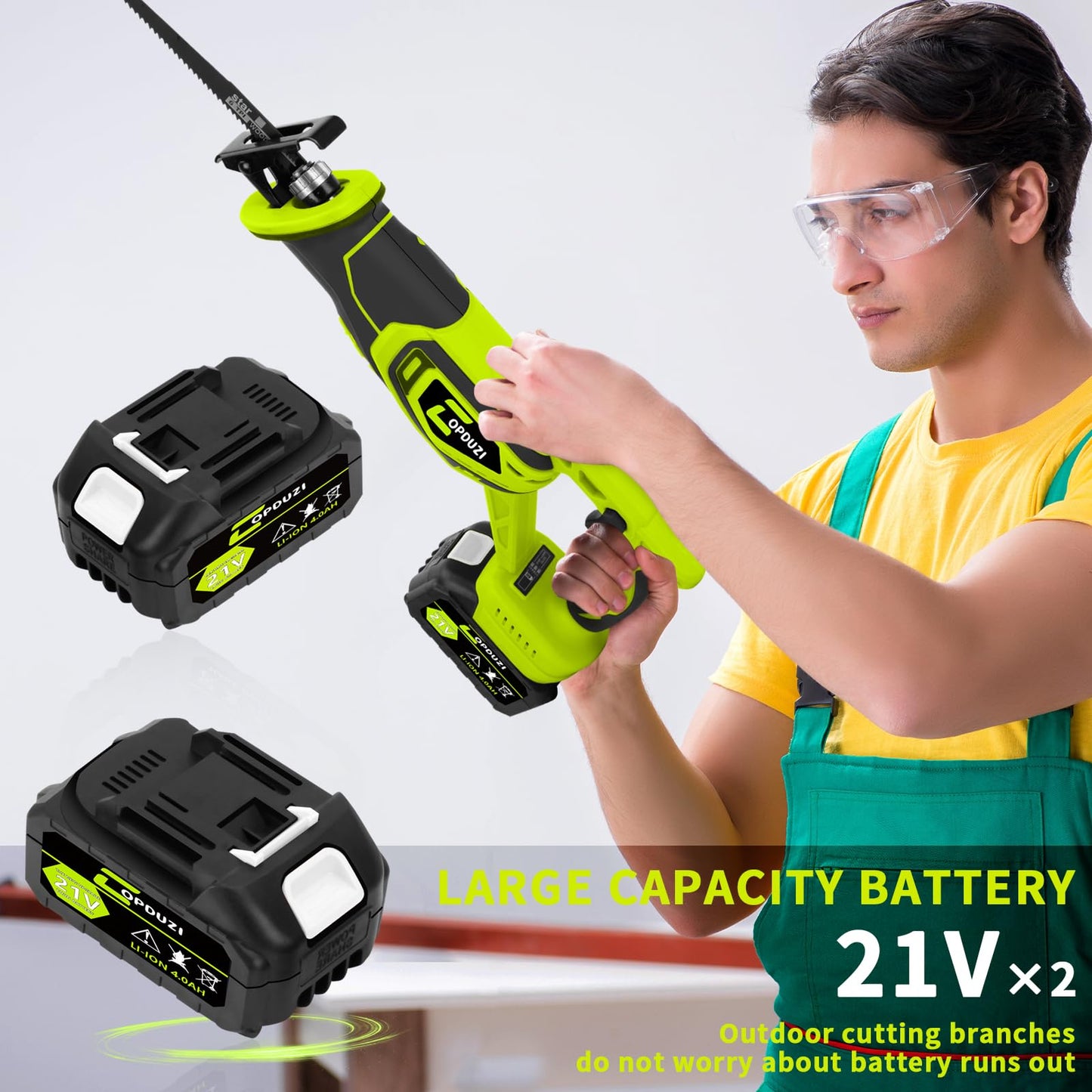 COPDUZI Cordless Reciprocating Saw,Brushless Cordless Saws With 21V 4.0Ah Battery Powered Electric, 0-3500SPM Variable Speed,12 Saw Blades Kit for Wood/Metal/PVC Cutting Included - WoodArtSupply