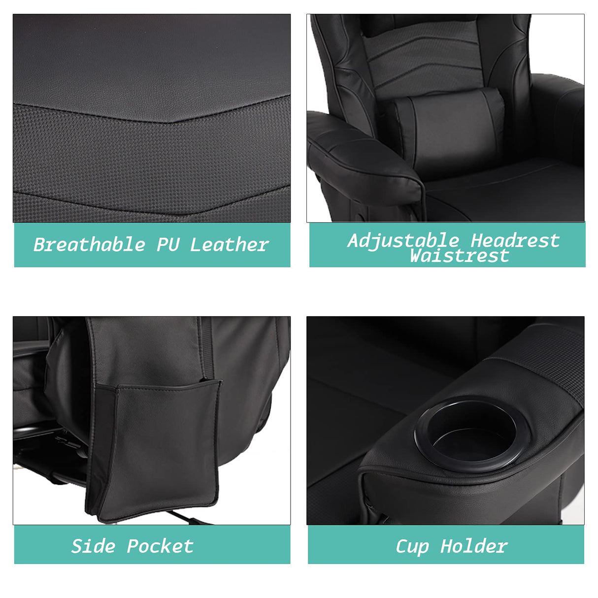 LVUYOYO Reclining Gaming Chair, Gaming Chair with Footrest and Massage, High Back PU Leather Gaming Recliner w/Adjustable Height, Swivel Game Chair with Lumbar Support, Cup Holder, Headrest LVUYOYO