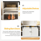 HOOBRO Hall Tree with Bench, 59" Entryway Bench with Coat Rack and Shoe Cabinet, LED Farmhouse Hall Tree with Shoe Storage, 13 Shoe Cubbies and Barn Doors, Wooden, Mud Room, White WT190DMT01 HOOBRO