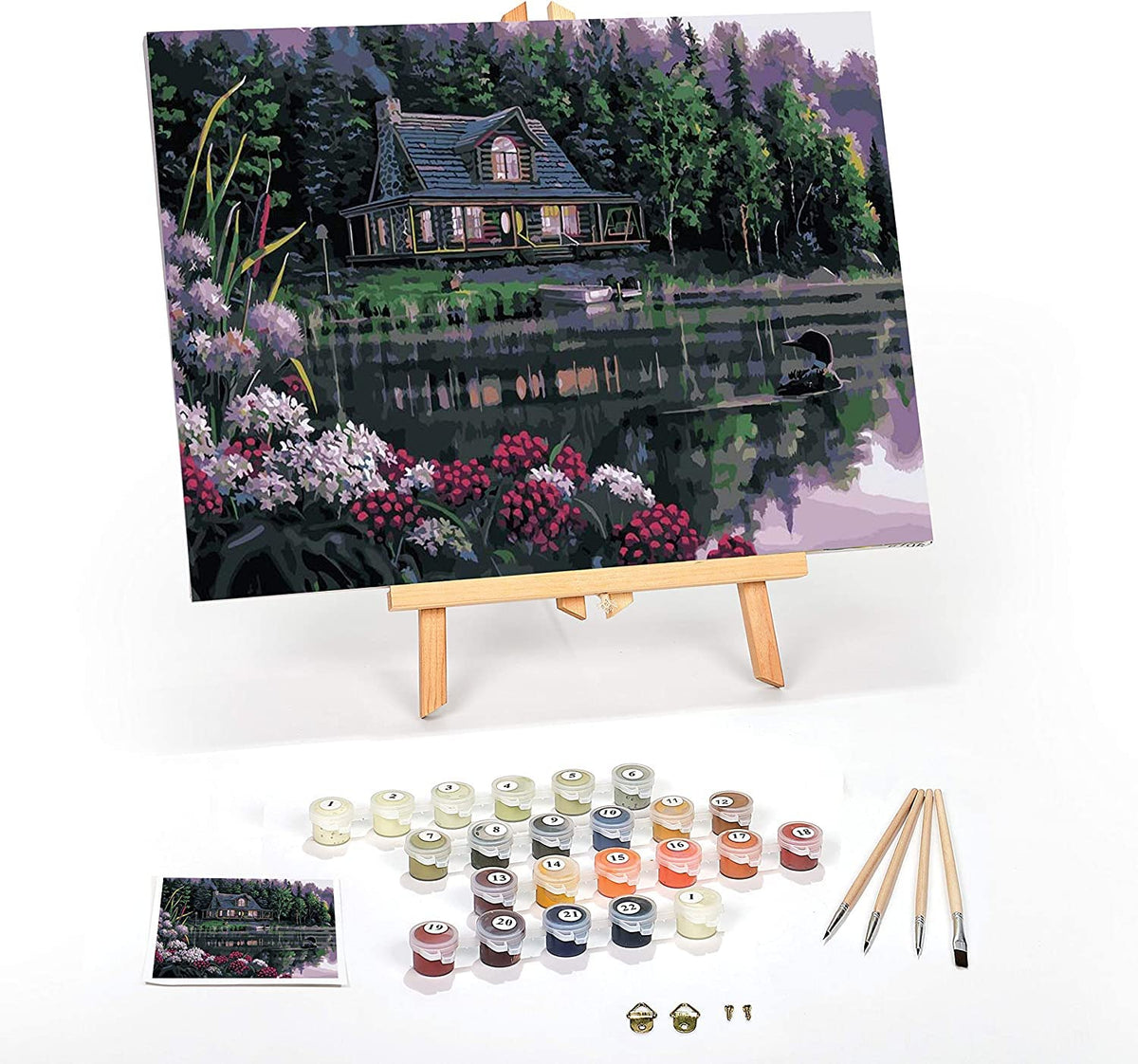 Ledgebay DIY Paint by Numbers Kit for Adults Framed Canvas Beginner to Advanced Paint by Numbers Kit Kits Include Acrylic Paint Set Brushes Tabletop Easel (Still Waters 12" x 16" Framed) Ledgebay