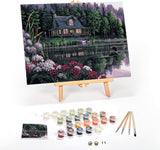 Ledgebay DIY Paint by Numbers Kit for Adults Framed Canvas Beginner to Advanced Paint by Numbers Kit Kits Include Acrylic Paint Set Brushes Tabletop Easel (Still Waters 12" x 16" Framed) Ledgebay