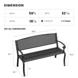 VOXBIN Outdoor Bench, 50 inches Metal Garden Bench, Cast Iron Steel Frame Patio Chairs w/Twist Circle Pattern Backrest for Park, Yard, Porch, Lawn, Balcony, Backyard, Black VOXBIN