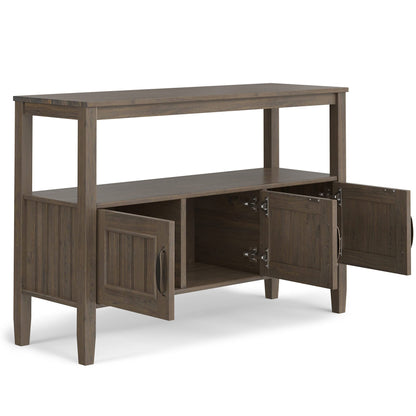 SIMPLIHOME Lev SOLID WOOD 48 Inch Wide Contemporary Console Table in Smoky Brown, for The Living Room, Entryway and Bedroom - WoodArtSupply