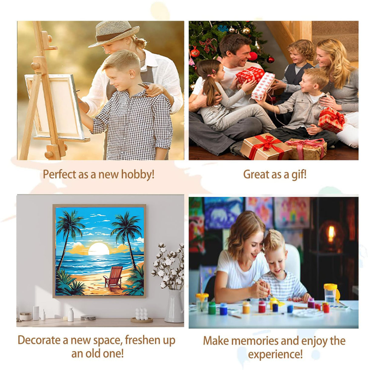 Artunion Framed Paint by Numbers Kit for Adults Beginners & Kids Ages 8-12,Summer Beach Paint by Number with Frame,Sunset Beach Paint by Numbers Kit on Canvas 10 * 10 Inch Without Easel Artunion