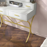 Vanity Table with Lighted Mirror, Modern Makeup Vanity Table with 10 Lights Makeup Desk 4 Drawer Storage Dressing Table for Bedroom (White) Panana