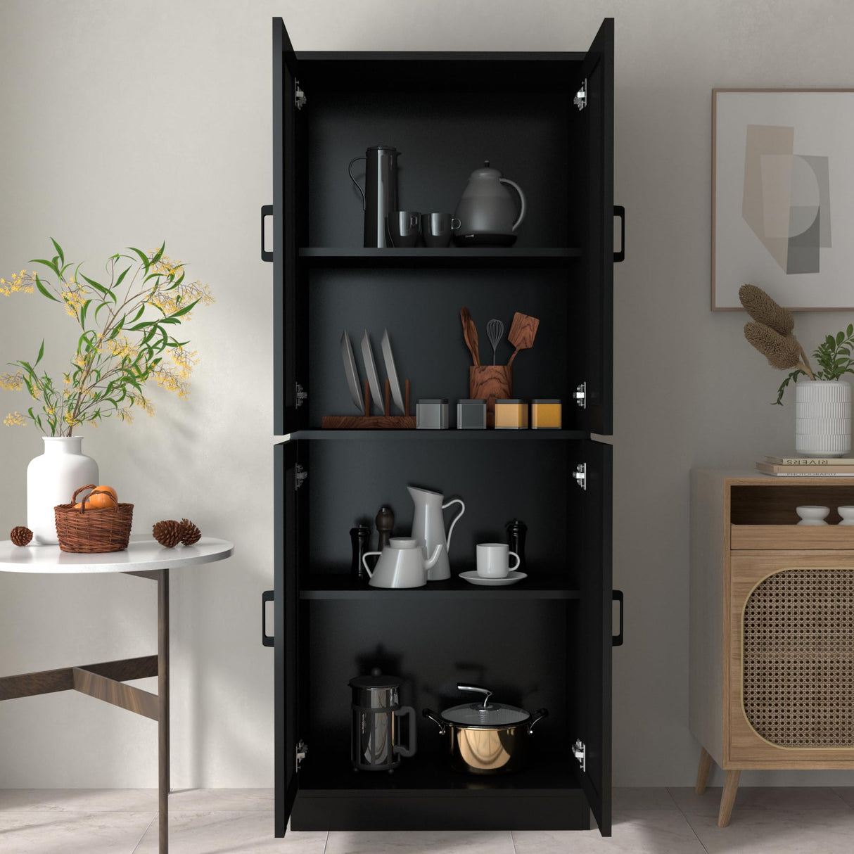 DIYART Black Kitchen Pantry Cabinet, 71" Tall Kitchen Pantry Storage Cabinet with Doors, Kitchen Pantry Hutch with Storage for Kitchen, Dining Room DIYART