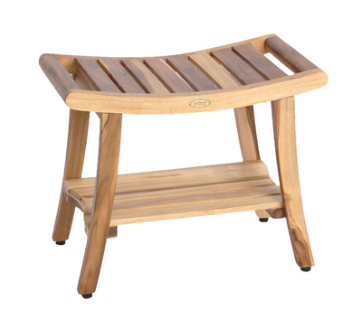 EcoDecors 24 Inch Harmony Natural Color Waterproof Teak Wood Shower Bench Stool Seat Chair For Inside Shower Storage Shelf Provides Safety, Storage, and Organization For Bathroom Accessories
