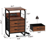 runjuly LED Nightstand, Bed Side Table with Storage, End Table with Drawers & Hooks, Bedside Table with Charging Station, AC Outlets, USB C Ports, Rustic Brown Night Stand Table for Living Room, Dorm runjuly