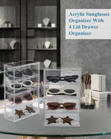 Sintuff 4 Pack Acrylic Sunglass Organizer with 4 Drawers Clear Eyewear Storage Display Case Eyewear Organizer for Women Eyeglass Holder Multiple Pair for Glasses Jewelry Watch Storage Tray Sintuff