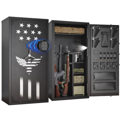 Updated Large Rifle Safe, 30-40 Gun Safe for Rifle and Shotgun/Rifle Pistol Rack/Storage Pocket/Removable Shelf/Silent Mode/External Battery/LED,180° Open Door Panel Organizer Gun Cabinet Unassembled