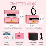BetterSub 2in1 Combo Mini Portable Hat Press Heat Press Machine for Caps, T-Shirts, Bags, Handheld Easy Press for Vinyl, Sublimation, Heat Transfer Projects (Pink) BetterSub