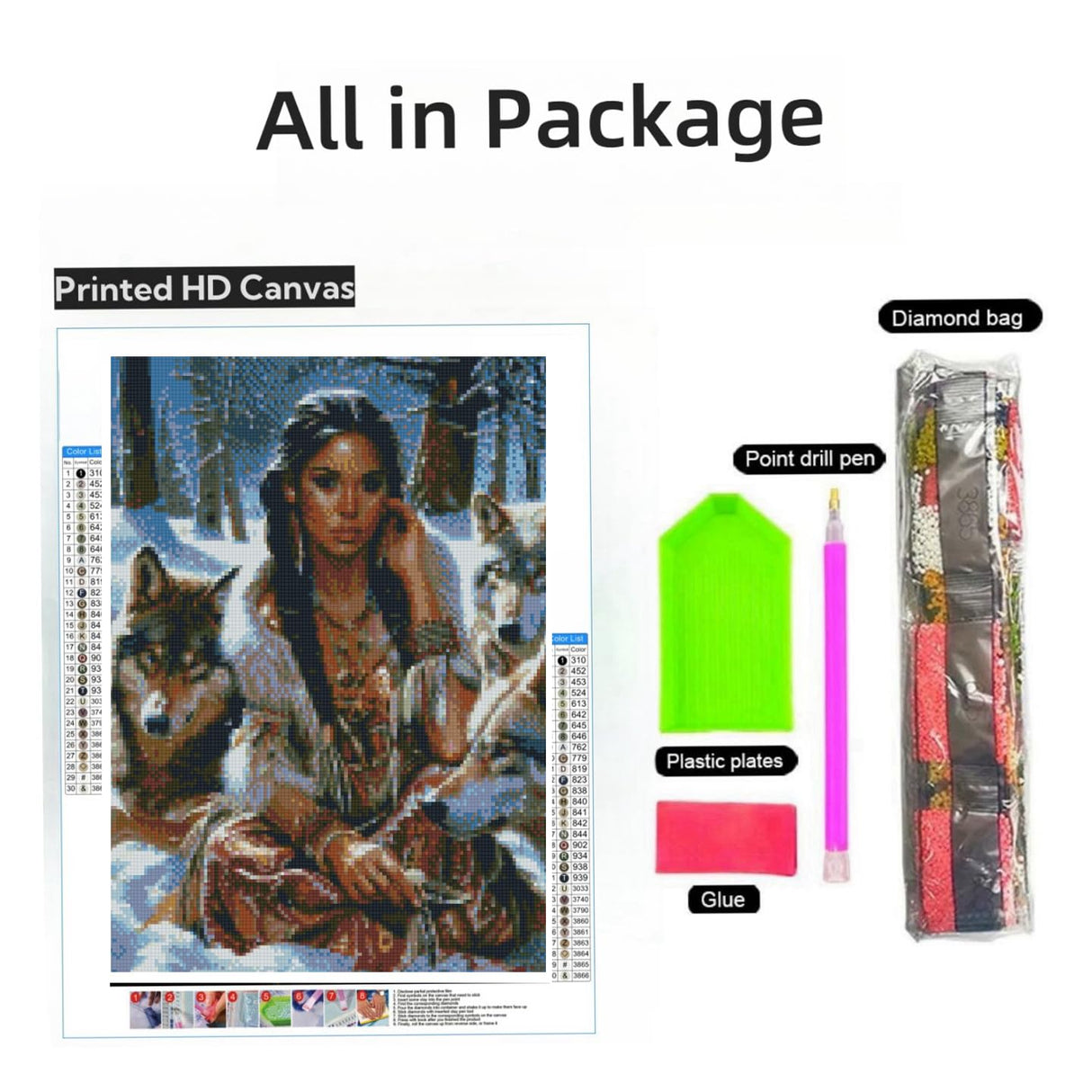 5D Diamond Art Painting by Number Kits for Adults American Native Indian Woman and Wolf DIY Paint with Full Drill Round Diamond Gems Painting Art Craft for Home Wall Decor 11.8x15.8in(10) Generic