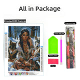5D Diamond Art Painting by Number Kits for Adults American Native Indian Woman and Wolf DIY Paint with Full Drill Round Diamond Gems Painting Art Craft for Home Wall Decor 11.8x15.8in(10) Generic