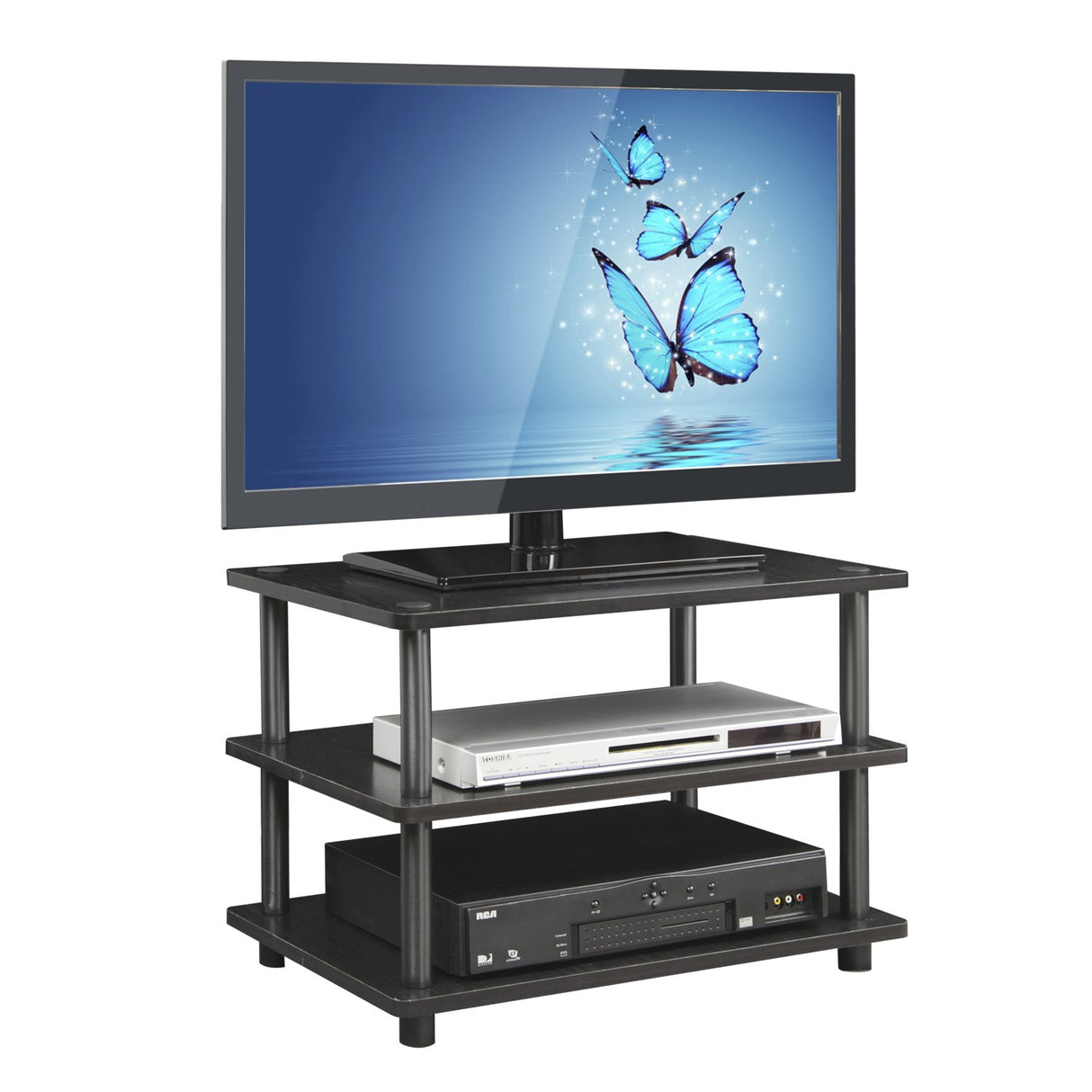 FURINNO Turn-N-Tube Easy Assembly 3-Tier Corner TV Stand, Blackwood/Black Furinno