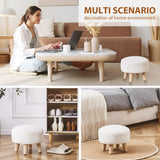 Cpintltr Round Footstool Ottoman Rabbit Wool Mushroom Stool Solid Wood Stool Small Upholstered Ottoman Shoe Changing Foot Stool Step Stool Sofa Footrest Stool for Living Room Bedroom (White) Cpintltr