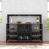 Gyfimoie Wine Bar Cabinet, 55 Inches Industry Coffee Bar Cabinet with Wine Rack and Glass Holder, Kitchen Sideboard Buffet Cabinet with Wine Rack Storage for Liquor and Glasses (Rustic Grey) Gyfimoie