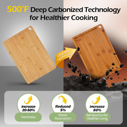 Bamboo Cutting Board, Durable Wood Cutting Boards for Kitchen with Deep Juice Grooves & Built-in Handles, Ideal Charcuterie & Chopping for Meat, Vegetables and Fruits Ideas Kitchen Gift for Home Cooks