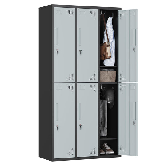 Yizosh Metal Lockers for Employees with Keys, 36" W Employees Locker Storage Cabinet with 6 Doors, 71" Tall Steel Storage Locker for Gym, School, Office (6 Door, Black Gray) - WoodArtSupply