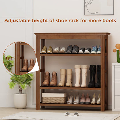 Bamworld Shoe Rack 5 Tier Wooden Storage Benches Wood Free Standing Shoe Shelf for Entryway Hallway (Brown,39.4") - WoodArtSupply