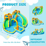 FINCOME Inflatable Water Slide, Bounce House with 2 Slide for Kids, Inflatable Waterslide Park with Splash Pool, Basketball Hoop, Ball Shooting & Water Cannon for Backyard, Outdoor, Indoor FINCOME