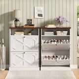 Maupvit Shoe Cabinet with 2 Flip Drawers, Shoe Storage Cabinet for Entryway, Freestanding Shoe Organizer with Open Storage, Farmhouse Narrow Shoe Rack with Wooden Legs for Foyer, Hallway,Antique White Maupvit