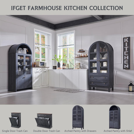 IFGET 71" Tall Arched Kitchen Pantry Cabinet, Wood Kitchen Storage Cabinets with 2 Large Drawers and Adjustable Shelves, Modern Farmhouse Versatile Cupboard for Kitchen, Dining Room, Bathroom, Grey IFGET