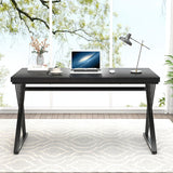 FOLUBAN Black Desk, Modern Wood and Metal Computer Desk for Home Office, Simple Writing Work PC Desks for Bedroom, Industrial Study Gaming Table for Living Room, Black, 53 Inch FOLUBAN