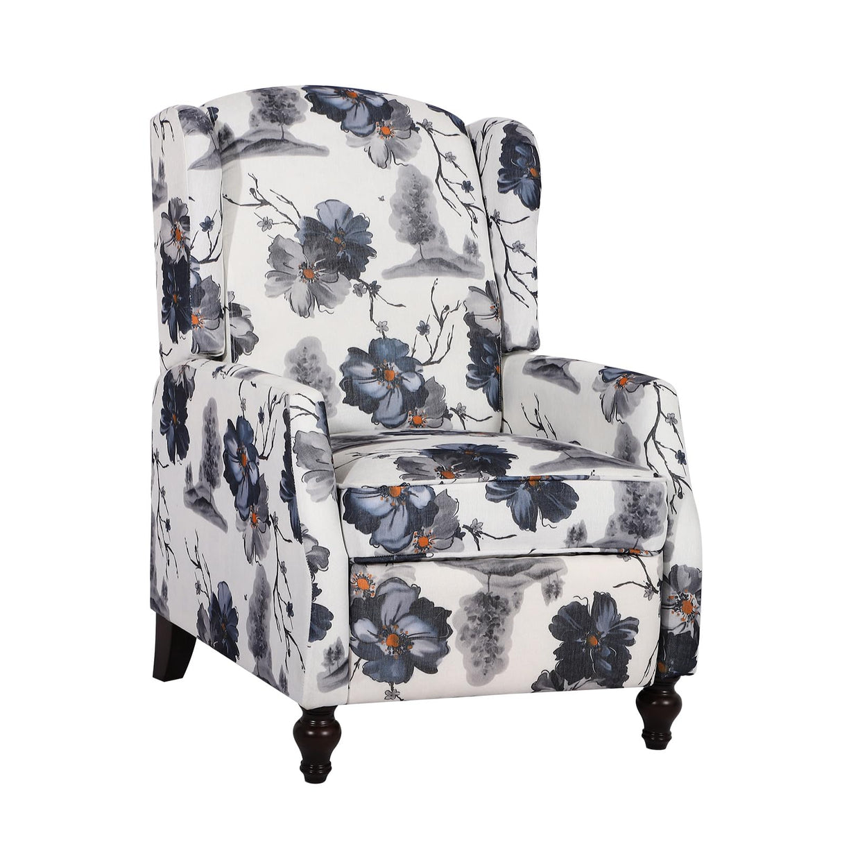 B BAIJIAWEI Wingback Recliner Chair - Tufted Arm Chair Recliner - Fabric Push Back Single Sofa for Living Room Adjustable Backrest (Single, Blue Floral) B BAIJIAWEI
