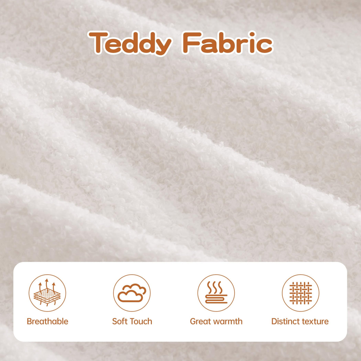 Zylena 106" 3-Seat Teddy Fabric No Assembly 32D High Density Sponge Boneless Sofa, Fluffy Comfy Couch with L-Shaped Chaise, for Living Room, White Zylena