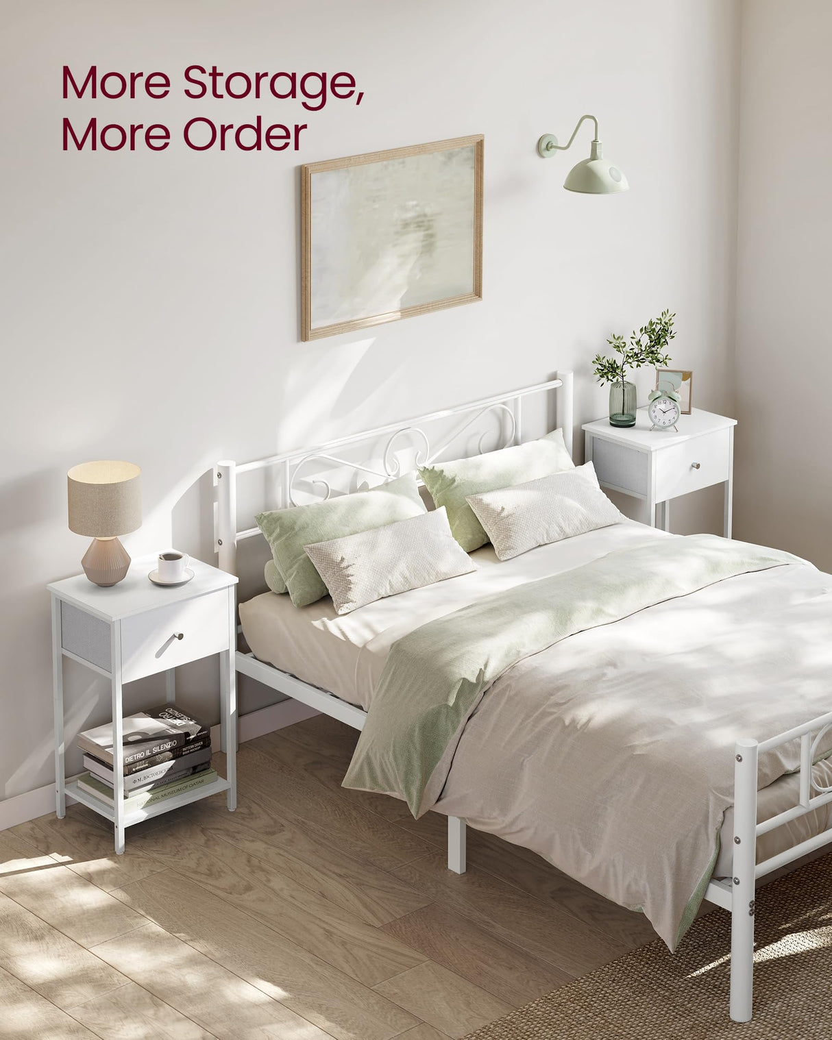 VASAGLE Nightstands, Set of 2 Side Tables with Fabric Drawer, 24-Inch Tall End Tables with Storage Shelf, Bedroom, White ULGS221W14 VASAGLE