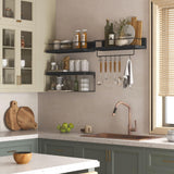 PopiShelves Bathroom Shelves Over Toilet for Wall, Floating Shelves with Storage Basket Paper Holer for Kitchen Living Room, Bedroom & Classroom, Set of 3 (Black) PopiShelves