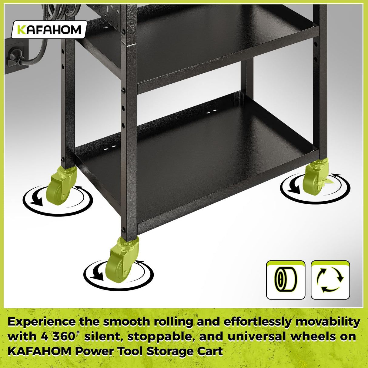 KAFAHOM Power Tool Cart with Charging Station, Rolling Cart with Drawer, Heavy Duty Power Tool Organizer with 360 Silent Wheels, Storage for Garage, Warehouse & Repair Shop KAFAHOM