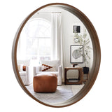 WallBeyond Circle Mirror with Wood Frame, 28" Round Modern Decoration Large Home Decor Mirror for Bathroom Living Room Bedroom Entryway (28" Diameter, Walnut) WallBeyond
