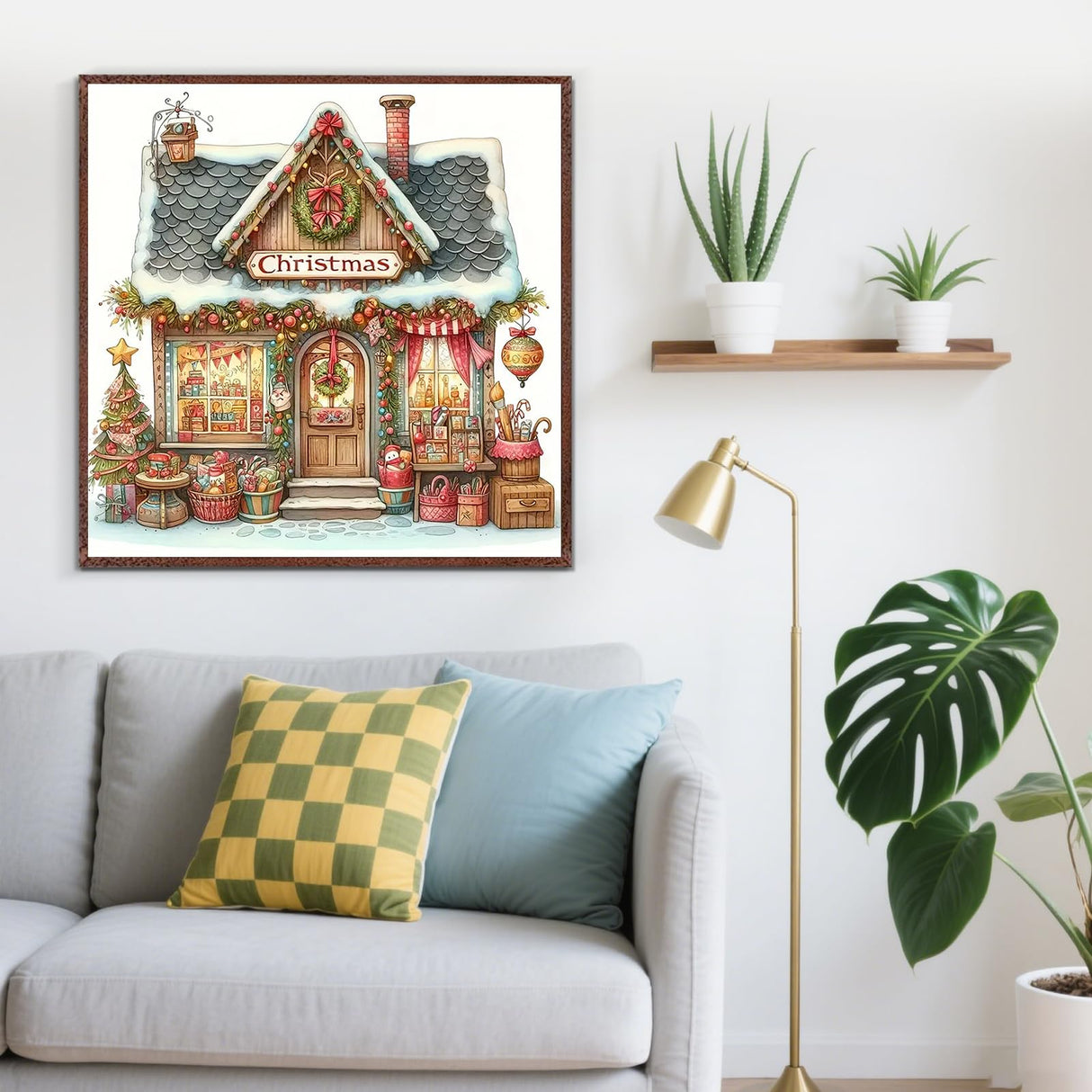 Christmas House Diamond Painting Kits for Adults, 5D Winter Diamond Art Kits for Adults Beginners, DIY Full Round Drill Diamond Dot Painting Gem Art Kits for Adult, Home Wall Decor 13.8x13.8 Inch LKHMVCA