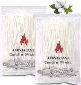 DINGPAI 100pcs Cotton Candle Wicks, 6 inches Low Smoke Pre-Waxed Wicks for Candle Making, DIY DINGPAI