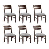 COLAMY Wooden Dining Chair with Fabric Upholstered Seat Set of 6, Modern Farmhouse Ladder Back Dining Room Chair, Solid Wood Transitional Kitchen Chair, Dark Brown COLAMY