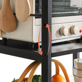 YMYNY Standing Baker's Racks, 3-Tier Microwave Oven Stand with Metal Frame and 6 Hooks, Coffee Bar Table, Storage Shelf Rack for Kitchen and Living Room, Panel Adjustable, Black, UHTMJ022B YMYNY