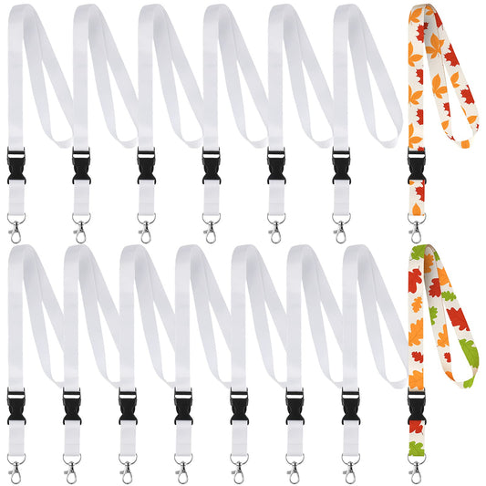 Outus 15 Pieces Sublimation Lanyard Blank White Sublimation Neck Lanyards Neoprene DIY Sublimation Lanyards Christmas Gifts for Keychain Card Name Badge Holder