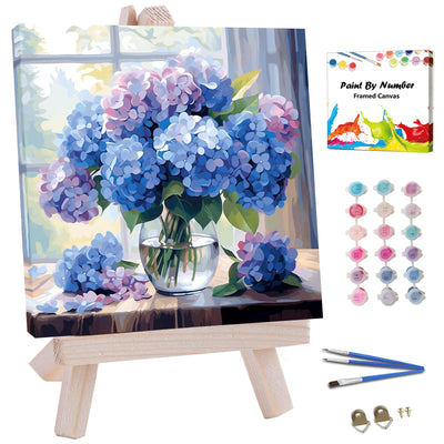 JUJUHOOD Hydrangeas Flowers Paint by Numbers Kit for Adults Beginner & Kids Ages 8-12, Purple Flower Paint by Number Without Easel, Simple Paint by Numbers for Gift Home Wall Decor (10x10Inch)